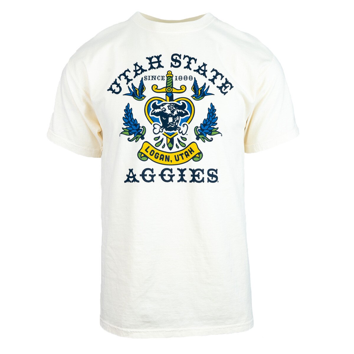 Utah state aggies retro bull tattoo print ivory unisex t-shirt
